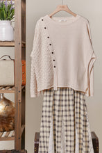 Button Trim Boat Neck Mello Sweater: Ivory
