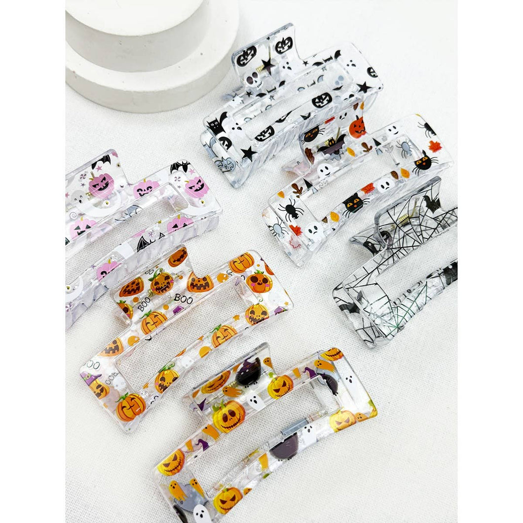 Printed Halloween Theme Hair Claw Clip: MIX COLOR / ONE(12)