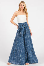Denim Off White Woven Dot Waist Bow Tie Pants