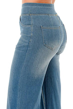 Medium Denim Ultra soft light weight flare baggy jeans with pull on waist