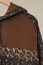 Brown Multi Leopard Colorblock Detail Sweatshirt With Hoodie