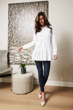 White Solid Pleaded Long Sleeve Venti Tunic Dress
