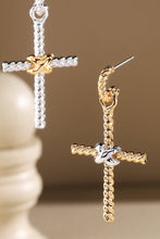 Two-Tone Rope Cross Charm Earrings: GD-GOLD