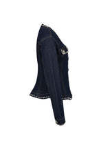 Dark Blue Aurelie Denim Studded Peplum Jacket