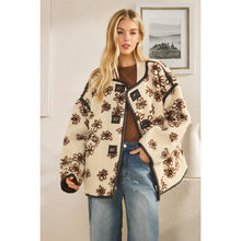 Ecru Oversized Floral Front Button Metal Clasps Oli+Hali Jacket