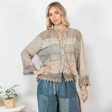 Latte Chic Lace Patch Shacket with White Shell Buttons