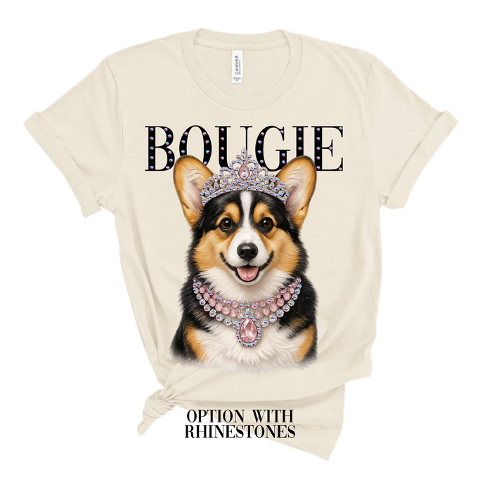 Natural Constance the Gorgi Glam Dog Rhinestone Graphic Tee