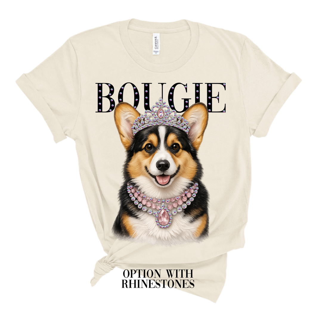 Natural Constance the Gorgi Glam Dog Rhinestone Graphic Tee