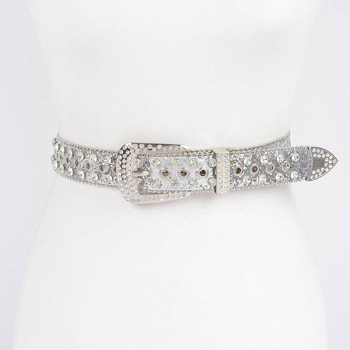 Silver Rhinestone Multi Metal Glitter Belt