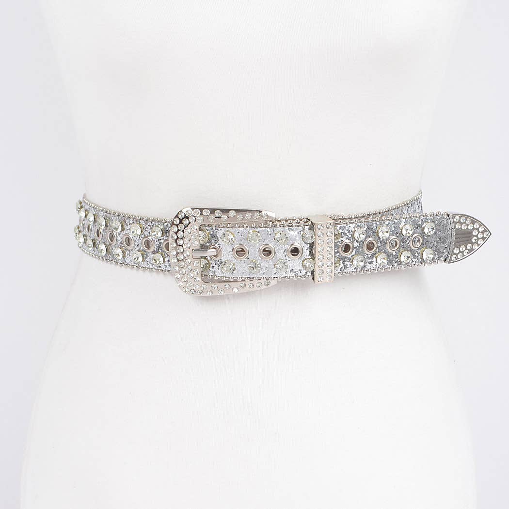 Silver Rhinestone Multi Metal Glitter Belt