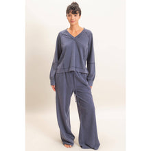 Navy Mineral Washed Wide Leg Pants