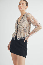 Cream Sheer Embroidered Mesh Peplum Top with Polka Dot Detail
