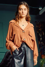 Brown Soft Solid Rib Knit Cropped Bucketlist Shacket: