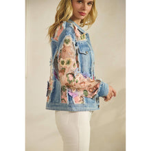 Med Wash Denim Veveret Jacket with Floral Organza Inset