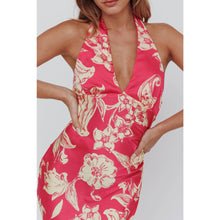 Fuchsia Halter Floral Maxi Dress