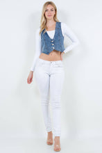 Dark Wash Rhinestone Cropped V Neck Denim Vest