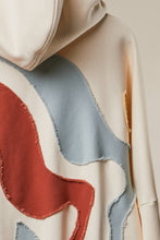Cream Abstract Patch Hoodie with Kangaroo Pocket