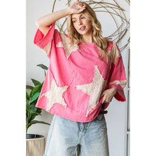 Hot Pink Washed Star Patchwork Short Sleeve Oli+Hali Top