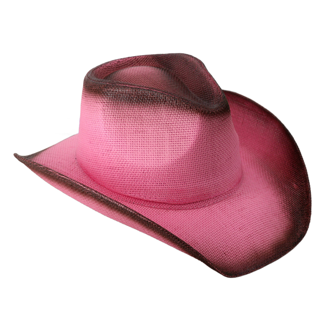 Pink western hat with brown edge