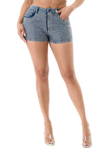 Blue Crystal-Detailing Bling Denim Shorts