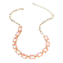 Pink Cushion Rectangular Stone Cluster Link Evening Necklace