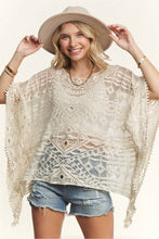 Beige Shoulder Boat Neck Crochet Lace Blouse