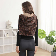 Beige Faux Fur Leopard Print Hooded Zipper Front Crop Vest