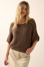 Espresso Short-Sleeve Pointelle Ribbed Knit Sweater
