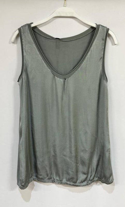 Steel Grey Viscose Contrast Back Venti Tank Top