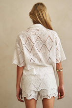 White Short Sleeve Collared Button Down Lace Mello Shirt