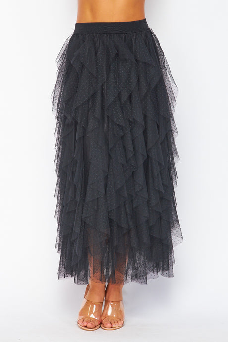 Black Ruffle Asym Dotted Tulle Skirt 6/2/25 9708