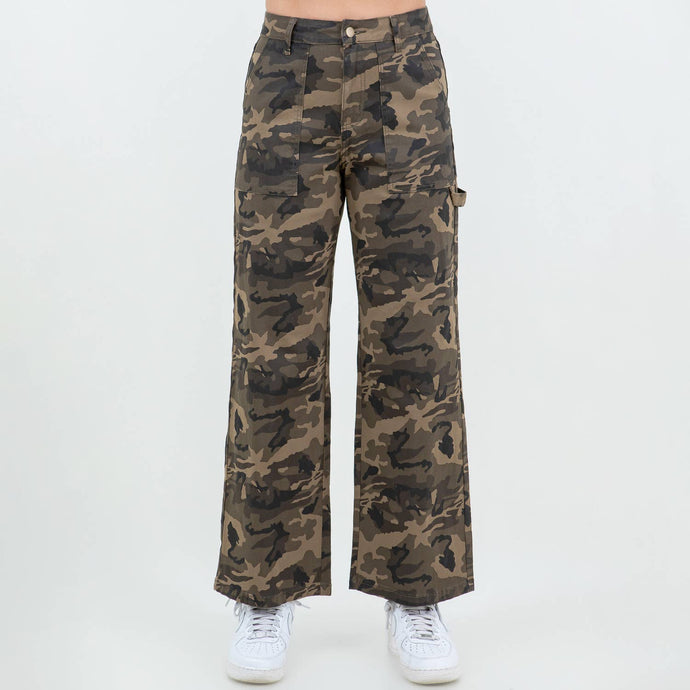 Olive Camo High Waist Wide Leg Straight Pants