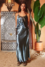 Metallic Blue Silky Bias Cut Solid Cami Top