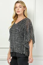 Black Silver Moonlight Hologram Sequin Layered Poncho Blouse
