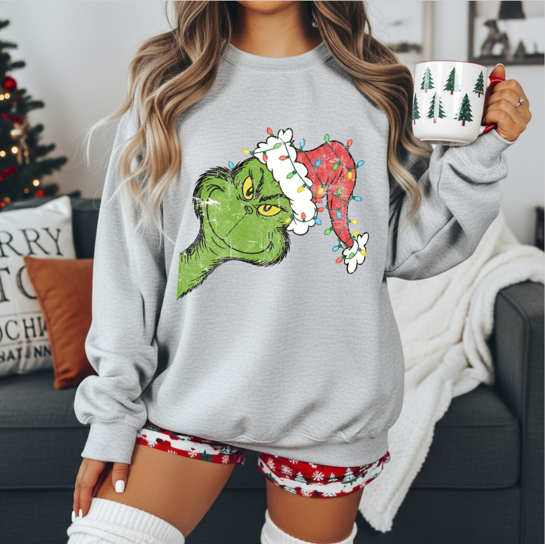 Sideways Grinch Crewneck Sweatshirt