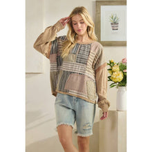 Taupe Washed Patchwork Long Sleeve Oli+Hali Top