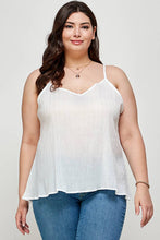 White Plus Size Slit Metallic Stripe Back Plus Size Cami