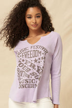 Lavender Vintage Washed Split-Neck Thermal Graphic Top
