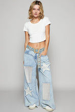 Denim Vintage washed crochet star patch solid POL pants