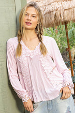Blush Long sleeve contrast floral lace crochet detail v-neck POL top