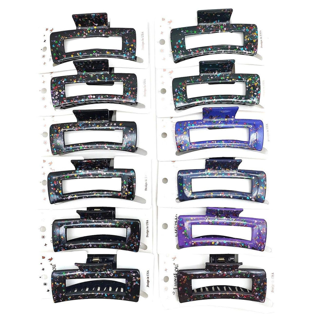 12pk Square Color Bling Hair Jaw Claw Clip