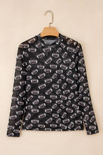 Black Game Day Football Sheer Mesh Long Sleeve Top