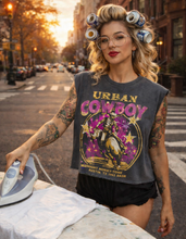 Faded Black Urban Cowboy Honky Tonk Bash Boxy Midriff Muscle top
