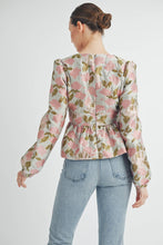 Pink Floral Jacquard Peplum Blouse