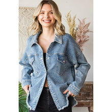 Med Wash Plus Sparkling Snap Button Denim Veveret Shacket