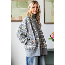 Grey Floral Patterened Funnel Neck Long Sleeve Oli+Hali Sweater