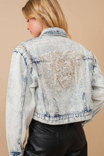 Light Wash Acid Washed Shoulder Beading Denim Jacket