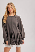 Ash French Terry Ruffled Tiered Hem Tunic Sweatshirt