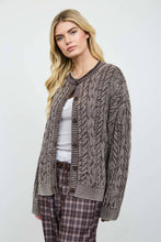 WASHED PATTERN CABLE KNIT BUTTON DOWN CARDIGAN: LIGHT KHAKI