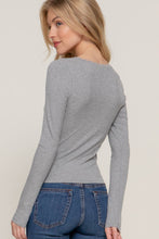 Long Sleeve Scoop Neck with Lace Trim Rib Knit Top: Heather Grey